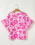 Floral Ruffle Short Sleeve Blouse