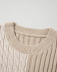 Cable Knit Color Block Crew Neck Sweater