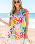 Rosa Flutter Sleeve V Neck Crinkled Blouse