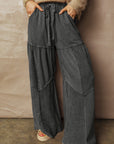 Mineral Wash Patchwork Tiered Wide Leg Pants