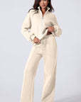 Solid Zip-Up Jacket and Drawstring Pants Set