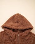 Solid Sherpa Fleece Zip Up Hooded Jacket