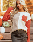 Colorblock Patch Pocket Drop Shoulder Sweater