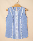 Meredith Stripe Lace Patchwork Crew Neck Tank Top
