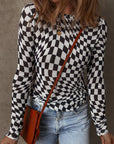 Checker Mesh Long Sleeve Top