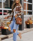 Phoebe Pocketed Buttoned Plaid Shirt Jacket
