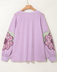 Phalaenopsis Flower Patch Colorblock Plus Size Pullover Top