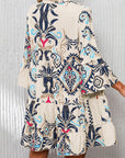 Boho 3/4 Sleeve Buttoned Mini Dress