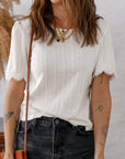 Lace Trim Textured T-Shirt