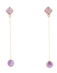 Chained Up Purple Amethyst and Golden Bronze Dangle Earrings