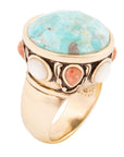 Champs Blue Turquoise and Coral Golden Statement Ring