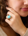 Champs Blue Turquoise and Coral Golden Statement Ring