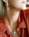 Champs Blue Turquoise and Orange Coral Golden Pendant Necklace
