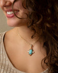 Champs Blue Turquoise and Orange Coral Golden Pendant Necklace
