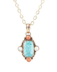 Champs Blue Turquoise and Orange Coral Golden Pendant Necklace