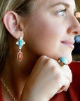 Champs Blue Turquoise and Orange Coral Post Drop Golden Earrings
