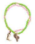 Charmed Cactus and Boot Pink Green Jade Bracelet Set