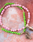 Charmed Cactus and Boot Pink Green Jade Bracelet Set