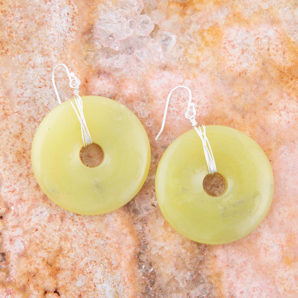Chartruese Lemon Jade Disc Earrings