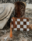 Stockdale Checkered Cowhide Wristlet Pouch
