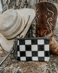 Stockyard Checkered Cowhide Wristlet