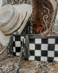 Stockyard Checkered Cowhide Wristlet