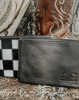 Stockyard Checkered Cowhide Wristlet