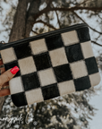 Stockyard Checkered Cowhide Wristlet