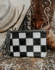 Stockyard Checkered Cowhide Wristlet