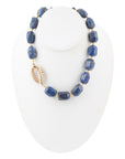 Chunky Blue Lapis Station Golden Necklace