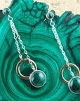 Circle Green Malachite and Two-Toned Metal Dangle Earrings