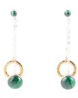 Circle Green Malachite and Two-Toned Metal Dangle Earrings