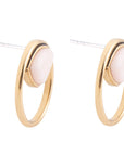 Circle Pink Opal and Golden Bronze Post Stud Earrings