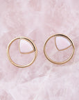 Circle Pink Opal and Golden Bronze Post Stud Earrings