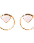 Circle Pink Opal and Golden Bronze Post Stud Earrings