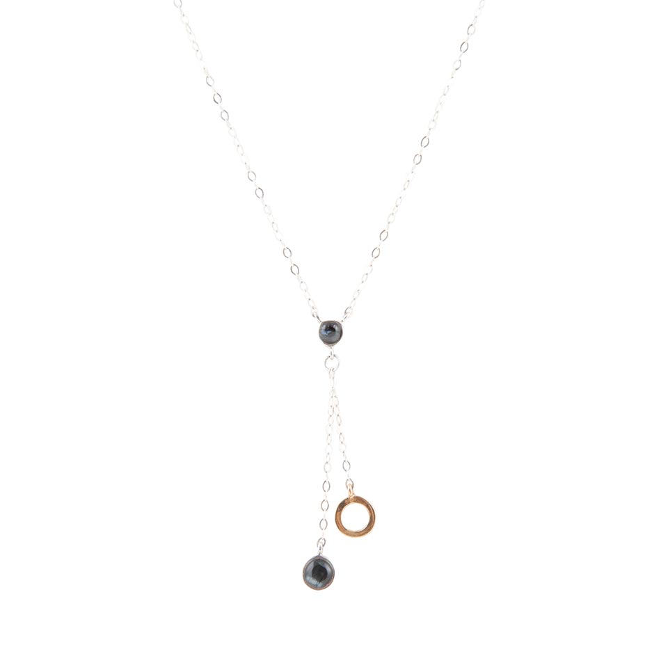 Circle Two-Toned Grey Labradorite Sterling Silver Necklace