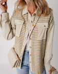 Houndstooth Corduroy Patchwork Flap Pocket Shacket