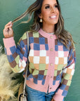 Checker Button Front Cardigan