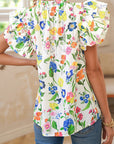 Floral Ruffle Tiered Sleeve Blouse