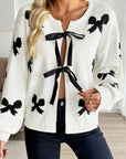 Bow Lace-up Sweater Cardigan