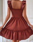 Geometric Embroidered Ruffle Mini Dress