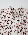 Leopard Pleated Lantern Sleeve Blouse
