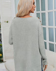 Solid Buttoned Drop Shoulder Sweater