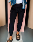 Solid Elastic High Waist Pocketed Jogger Pants