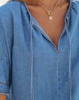 Liv Denim Ruffled Sleeve Lace up Front Peplum Top