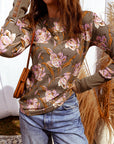 Floral Waffle Textured Long Sleeve Top