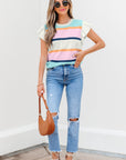 Yasmin Striped Flutter Sleeve Patchwork Top