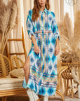 Blue Caracao Aztec Button Down Dress Duster Plus Size