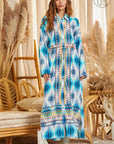 Blue Caracao Aztec Button Down Dress Duster Plus Size