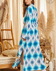 Blue Caracao Aztec Button Down Dress Duster Plus Size